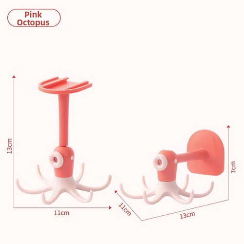 Cute Octopus 6-Claw Rotating Hook, No Drill Adhesive Hook, Wall & Ceiling Mount Multi-purpose Storage Hook For Kitchen Bathroom