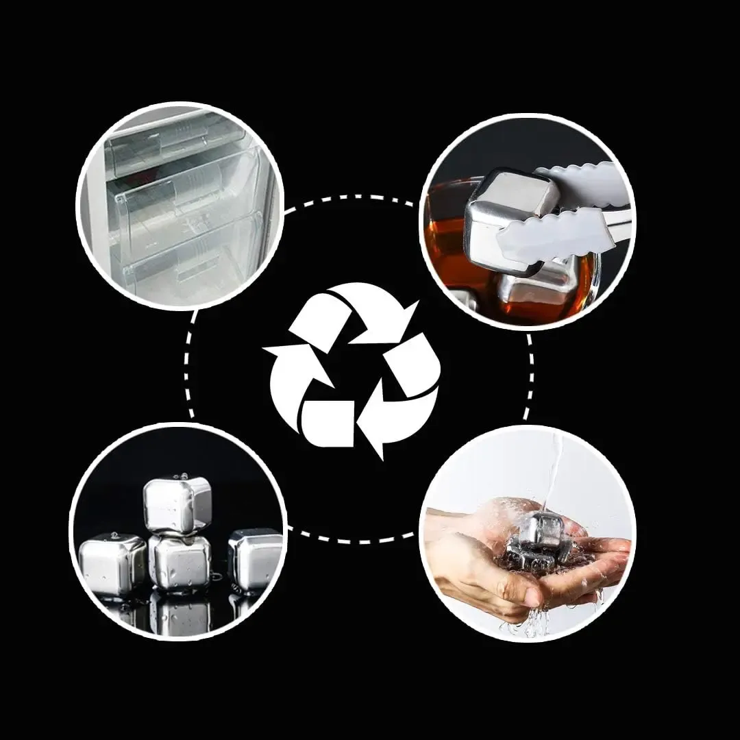Reusable 304 Stainless Steel Whiskey Chilling Stones, No Liquor Dilution, Avoid Water Source Secondary Pollution, Home Bar Party Cooling Accessories with Ice Tongs