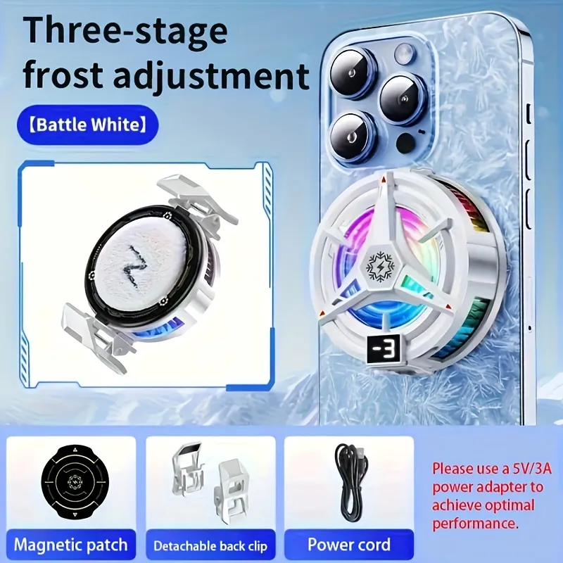 Semiconductor Phone Cooler, Magnetic + Back Clip 2-in-1, Tri-Color RGB, Type-C | Accra Stock