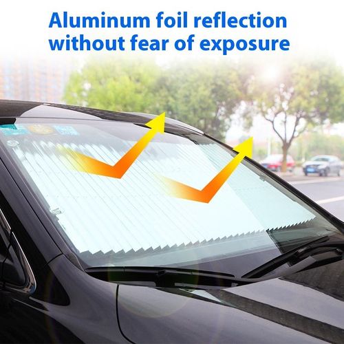 One‑Pull Retractable Car Windshield Sunshade Nano Aluminum Foil Heat Insulation Cuttable Dual‑Use For Sedan SUV Home Window
