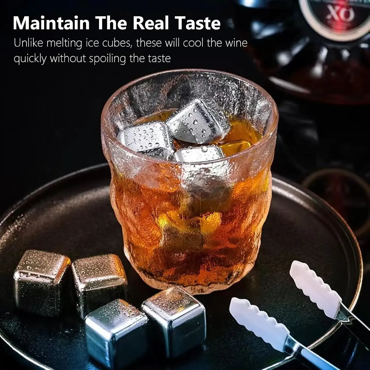 Reusable 304 Stainless Steel Whiskey Chilling Stones, No Liquor Dilution, Avoid Water Source Secondary Pollution, Home Bar Party Cooling Accessories with Ice Tongs