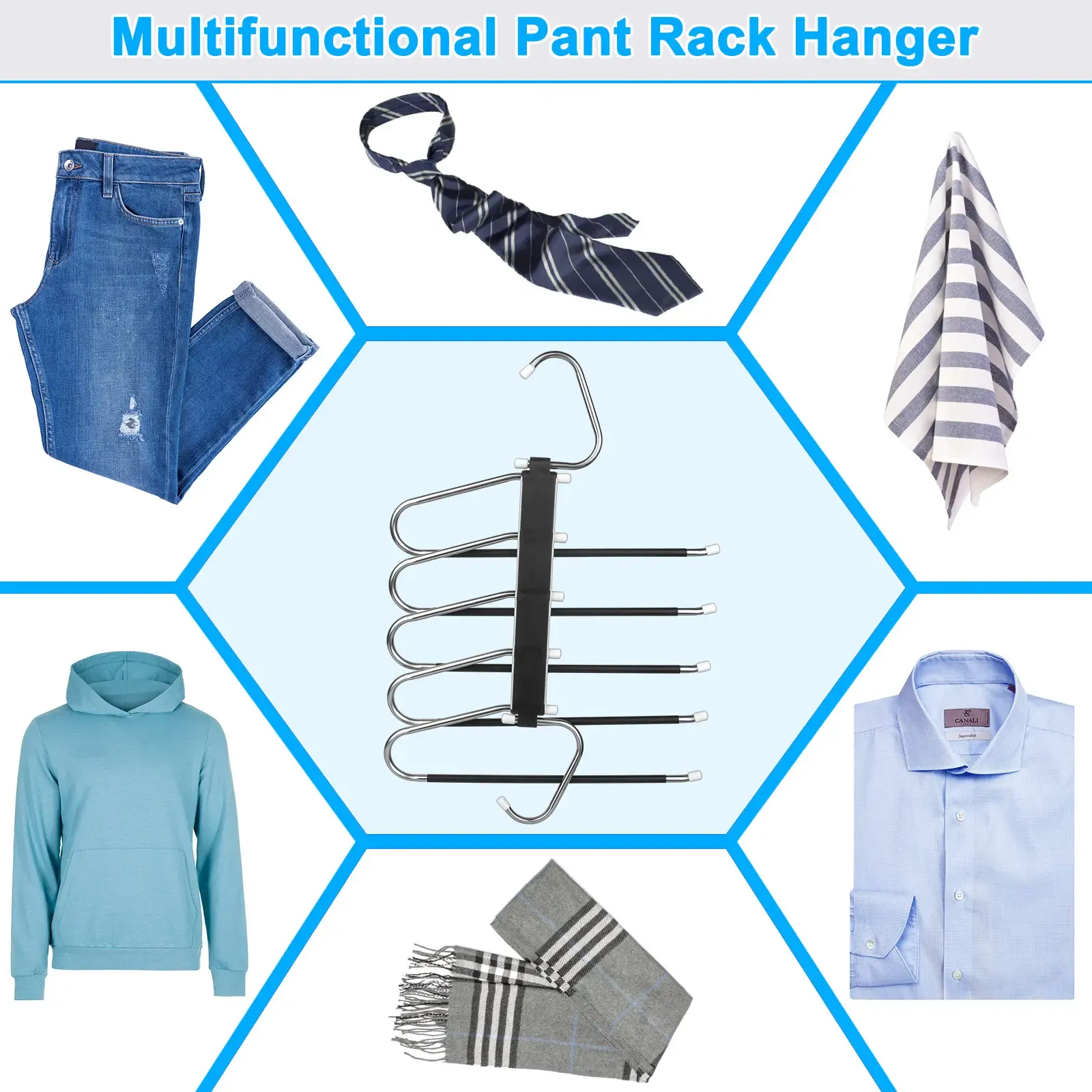 5‑Layer Multifunctional Stainless Steel Pants Hanger, Horizontal & Vertical Dual‑Use Non‑Slip Space‑Saving Closet Organizer for Pants Scarf Tie