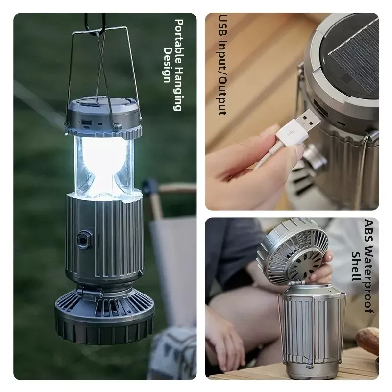 Multi‑Function Solar Bluetooth Fan Camping Lantern With Fan Speaker Emergency Power Bank Hand‑Hanging Light For Camping Fishing