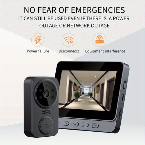 Wireless No‑WiFi Visual Smart Doorbell,4.3 Inch Monitor Two‑Way Intercom Infrared Night Vision Home Security Video Doorbell