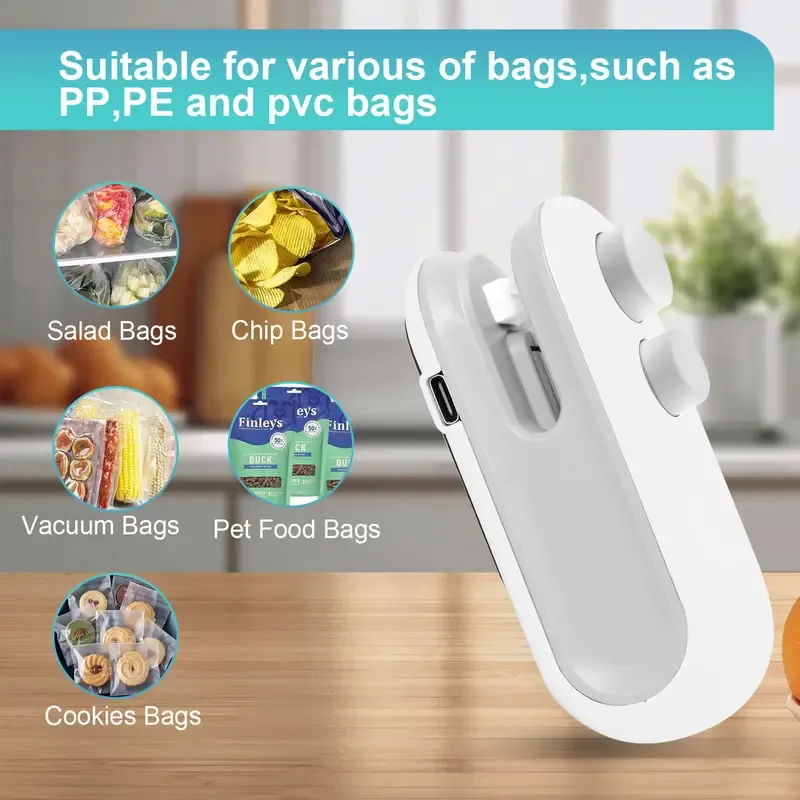 Rechargeable 2-in-1 Mini Bag Sealer & Cutter, Portable Magnetic Heat Sealer Machine, Plastic Snack Chip Bag Sealer for Food Freshness, Household Kitchen Gadget