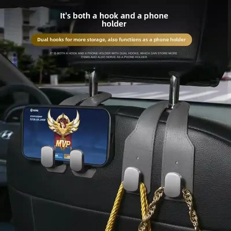 Hidden Double Car Seat Back Hook, Multifunctional Headrest Storage Hanger, Backseat Phone Holder Car Organizer Hook