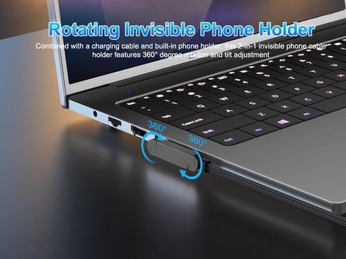 2-in-1 240W Type-C to Type-C Fast Charging Cable, 360° Rotatable Foldable Stand, Data Sync, Nylon Braided Charger Cord for Phone, Laptop and Tablet