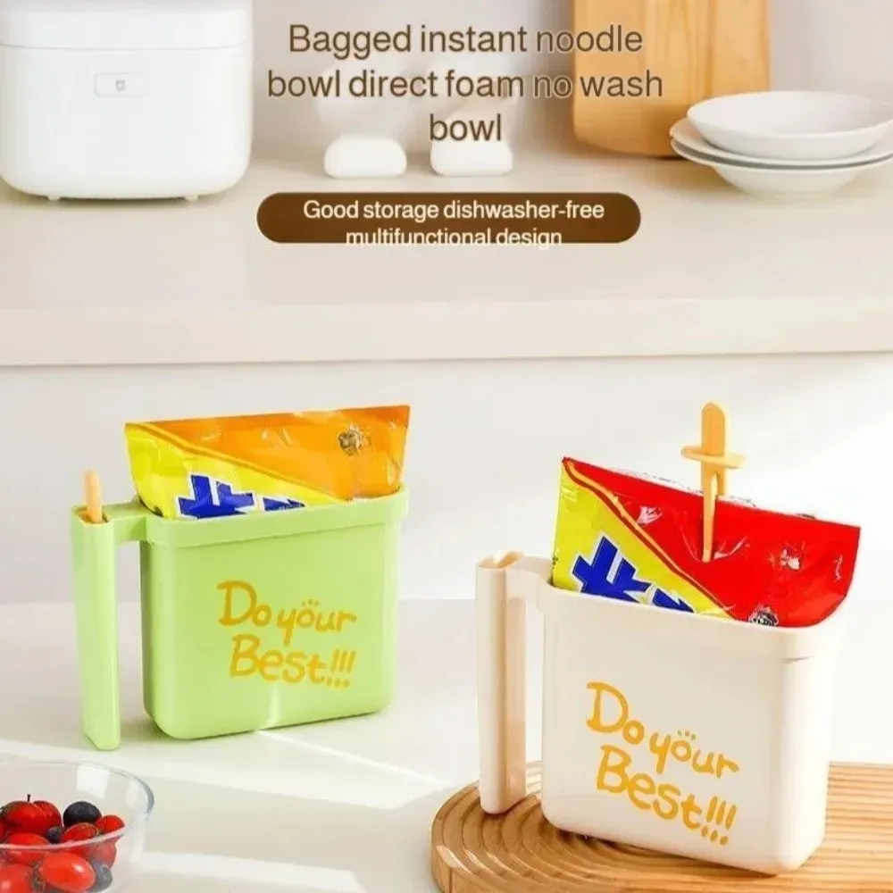 Food Grade No Wash Bagged Instant Noodle Bowl, Fix Noodle Package, Portable Large Square Noodle Cup With Fork For Student Dorm Office