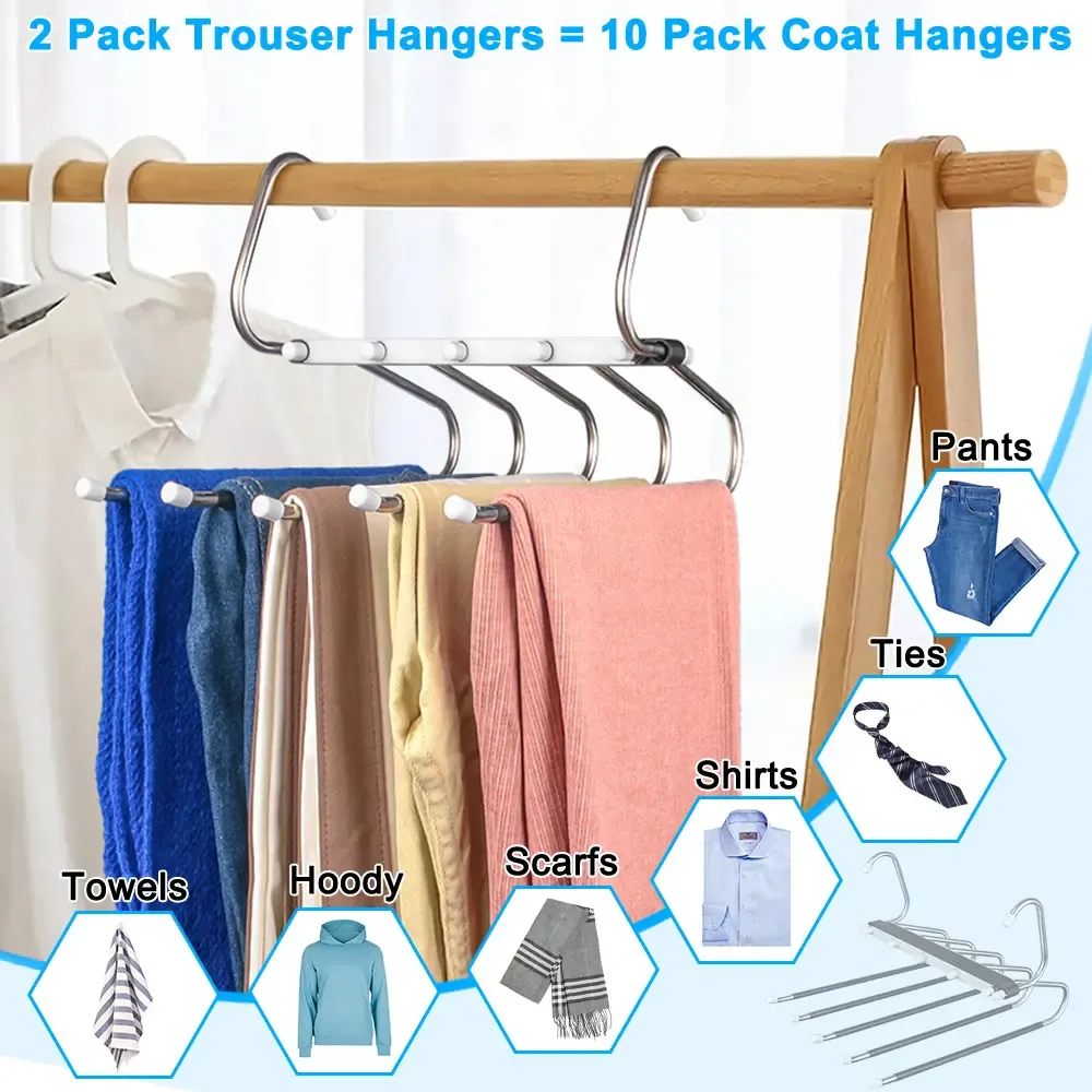 5‑Layer Multifunctional Stainless Steel Pants Hanger, Horizontal & Vertical Dual‑Use Non‑Slip Space‑Saving Closet Organizer for Pants Scarf Tie