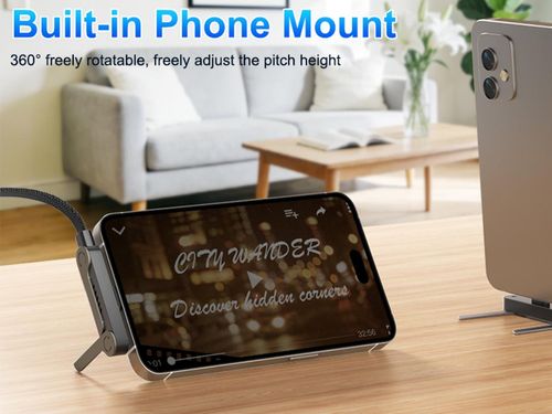 2-in-1 240W Type-C to Type-C Fast Charging Cable, 360° Rotatable Foldable Stand, Data Sync, Nylon Braided Charger Cord for Phone, Laptop and Tablet