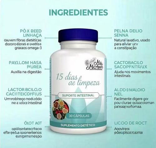 Limpeza de 15 dias - Suporte intestinal e do cólon | Sem cafeína | Fórmula avançada com sene, cáscara sagrada e psyllium | Não transgénico | 30 cápsulas