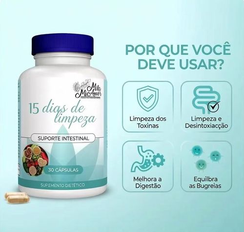 Limpeza de 15 dias - Suporte intestinal e do cólon | Sem cafeína | Fórmula avançada com sene, cáscara sagrada e psyllium | Não transgénico | 30 cápsulas
