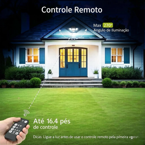 Luz Solar Externa Hoodink 4500LM com 306 LEDs, Luz de Segurança com Controlo Remoto, 4 Cabeças com Sensor de Movimento, IP65 À Prova de Água, Instalação Fácil, Refletor de Parede com Ângulo Amplo de 270° e 3 Modos para Quintal e Jardim
