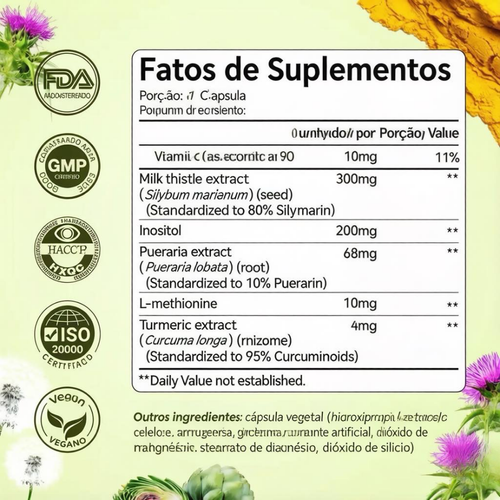 Oxyenergy Cardo Mariano Desintoxicação do Fígado e Limpeza do Cólon, Suporte Natural para a Saúde do Fígado com Raiz de Kudzu, Cúrcuma, Inositol, Metionina, Vitamina C, 90 Cápsulas - Presente para o Dia do Pai