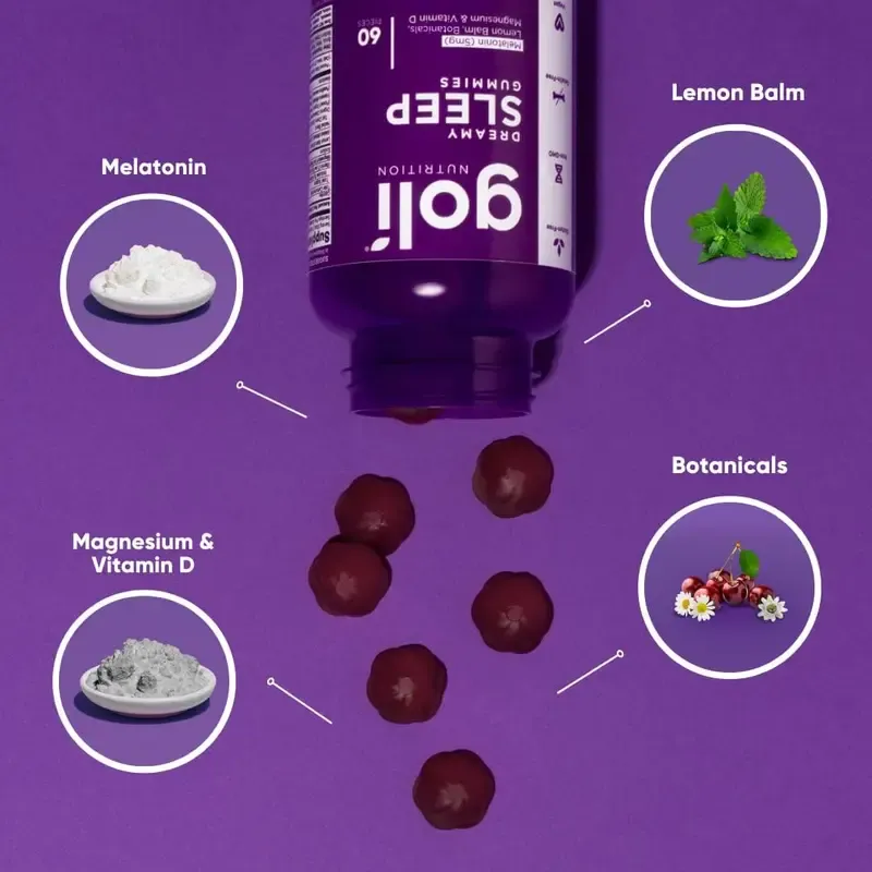 Goma para dormir - Melatonina, Vitamina D, Magnésio, Extrato de Erva-príncipe, Sem gelatina, Sem glúten, Vegan e Não OGM