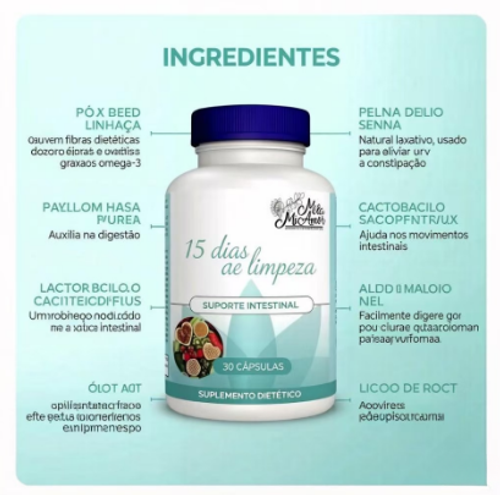 Limpeza de 15 dias - Suporte intestinal e do cólon | Sem cafeína | Fórmula avançada com sene, cáscara sagrada e psyllium | Não transgénico | 30 cápsulas