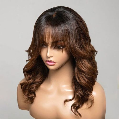 Brown wavy layered wig