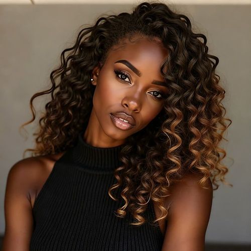 Glueless Ombre Honey Golden Brown Side Part Curly Wig Lace Front Human Hair Wigs