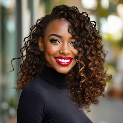 Glueless Ombre Honey Golden Brown Side Part Curly Wig Lace Front Human Hair Wigs