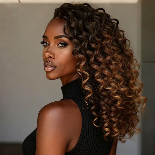 Glueless Ombre Honey Golden Brown Side Part Curly Wig Lace Front Human Hair Wigs