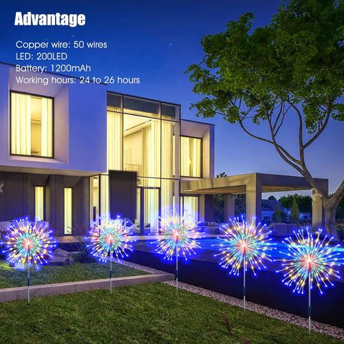 🔥Hot Seller🔥 COD！Solar-Powered Firework Lights: LED Ground-Mounted, Outdoor, Waterproof, Courtyard and Garden Christmas Decorative Lights—Create a Luxurious, Atmospheric Ambiance