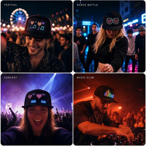 🔥Hot Seller🔥 COD！Factory-Direct LED Light-Up Campaign Performance Travel Sightseeing Competition Event Bar Bluetooth English DIY Baseball Cap