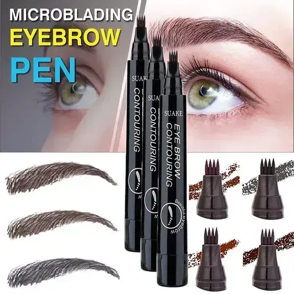 Crayon à sourcils imperméable 5 couleurs, crayon à sourcils à 4 broches, tatouage des sourcils longue durée, crayon à sourcils liquide brun foncé naturel.(Ensemble, un de chacune des cinq couleurs)