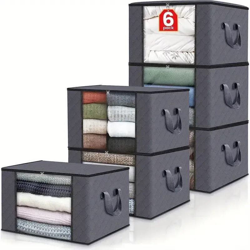 Lot de 3 bacs de rangement pliables en tissu tissé gris de grande capacité
