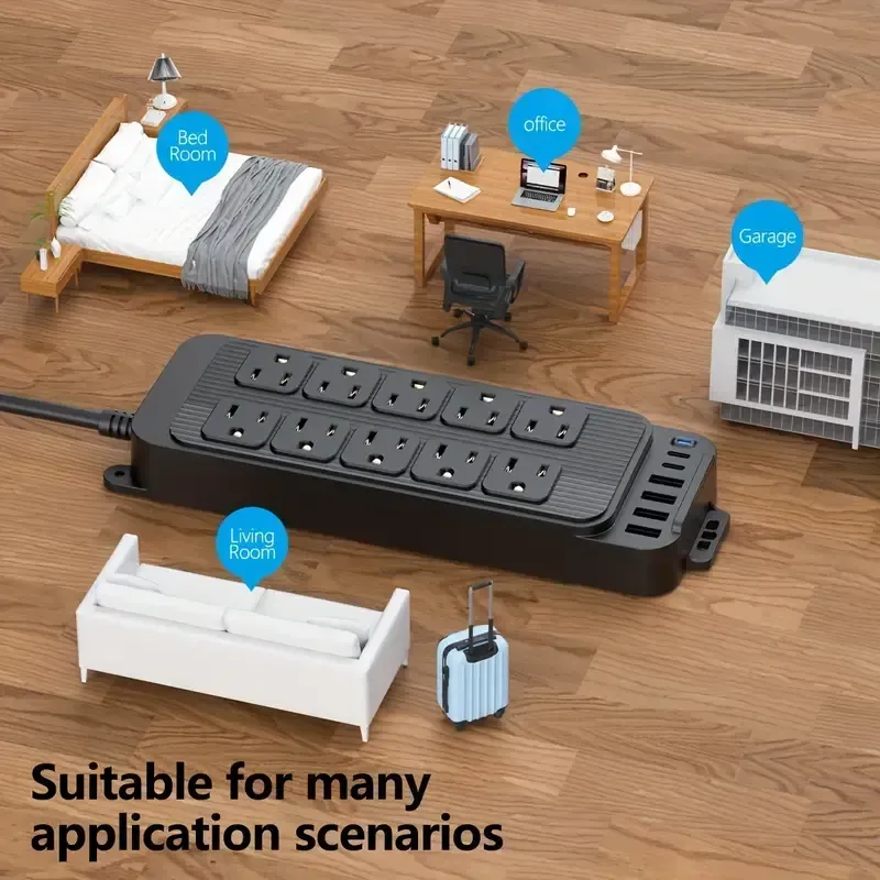 Multiprise à fiche plate, chargeur de téléphone avec rallonge plate fine de 4 pieds