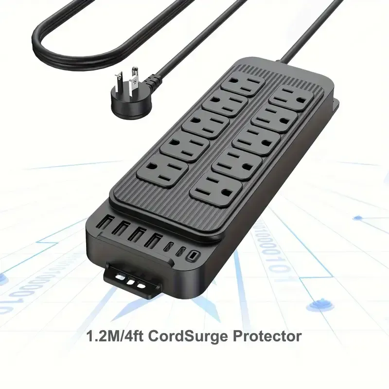 Multiprise à fiche plate, chargeur de téléphone avec rallonge plate fine de 4 pieds