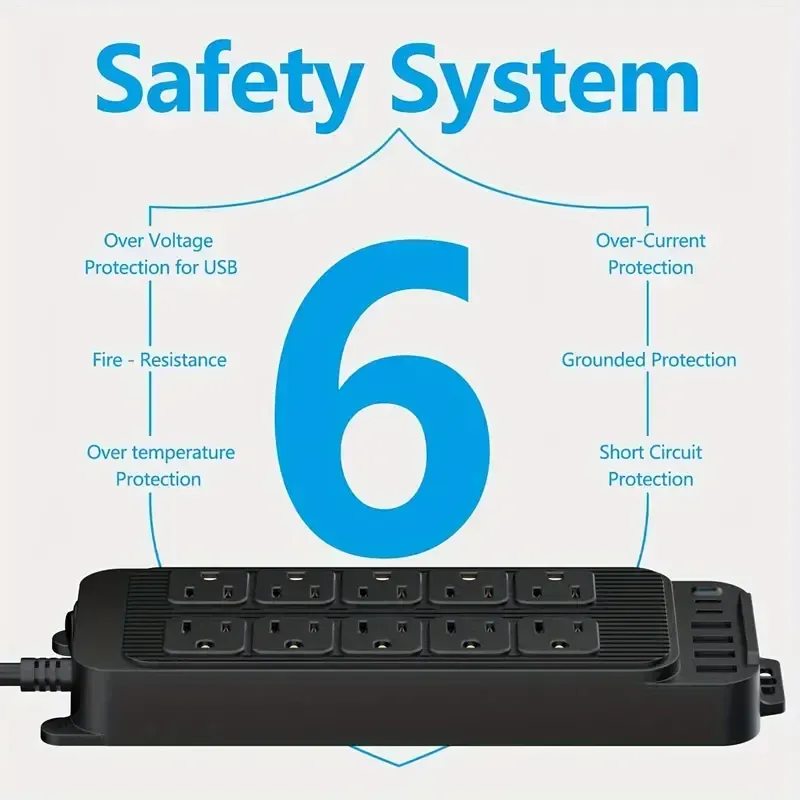 Multiprise à fiche plate, chargeur de téléphone avec rallonge plate fine de 4 pieds
