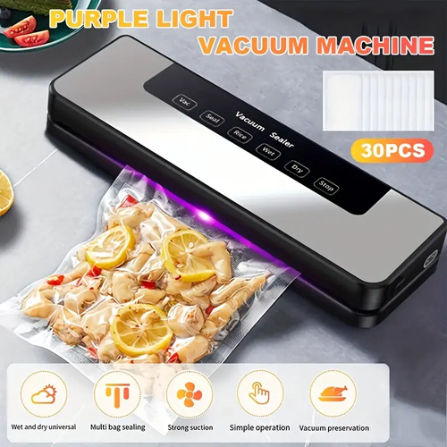 Machine de scellage sous vide commerciale de 65 KPA pour aliments, système d'économie de repas avec 30 sacs gratuits, modes sec et humide, machine de scellage 6 en 1 pour le stockage des aliments et sous vide, machine de scellage automatique des aliments