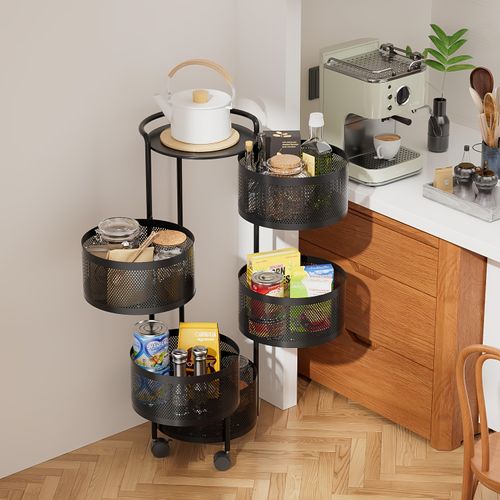 Chariot utilitaire multifonctionnel mobile et étagère de rangement pour cuisine, salle de bain et salon — Organiseur à fruits et légumes en fer forgé noir