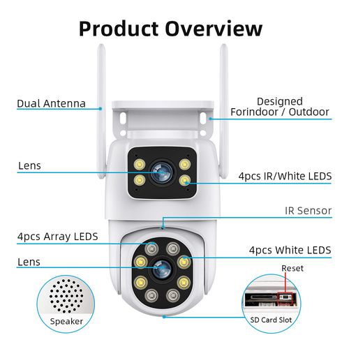 Caméra de surveillance binoculaire HD à grand angle de vision de 6 millions de pixels, sans fil, Wi-Fi, pour l'extérieur