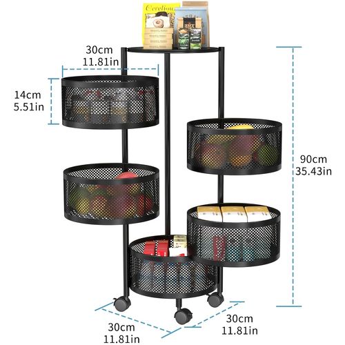 Chariot utilitaire multifonctionnel mobile et étagère de rangement pour cuisine, salle de bain et salon — Organiseur à fruits et légumes en fer forgé noir