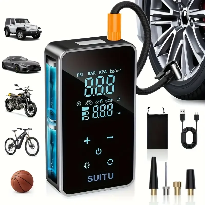 Car-Mounted Wireless Portable Tire Inflator, USB Rechargeable Lithium Battery, with Digital Display, High-Power Electric Inflator, Suitable for Air Compressors of Cars, Motorcycles, Bicycles, And Balls.