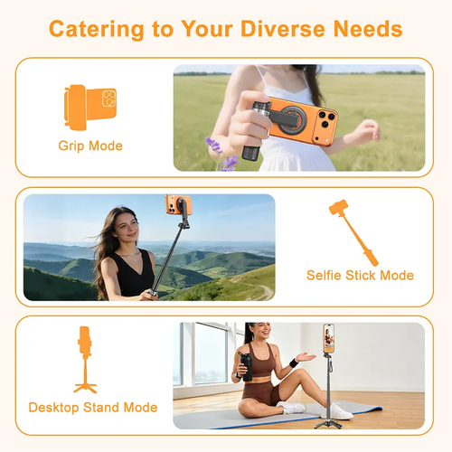 4-in-1 Magnetic Selfie Stick with Remote for Cell Phone 360° Rotation.