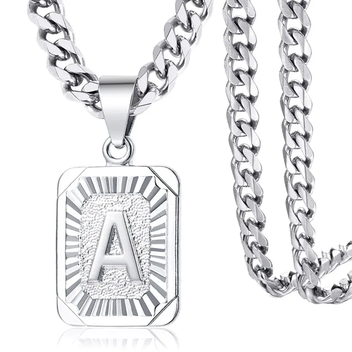 Stainless Steel Silver Color Initial Letter A  Necklace