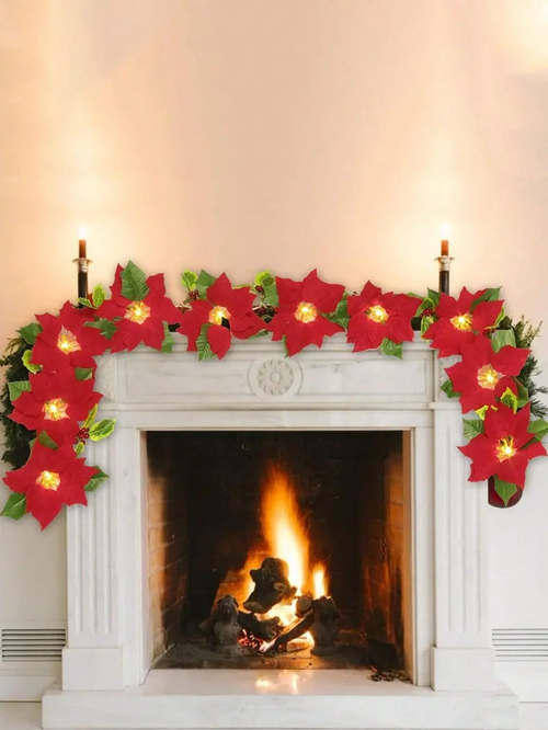 LED Poinsettia Christmas& Festival Garland Lights