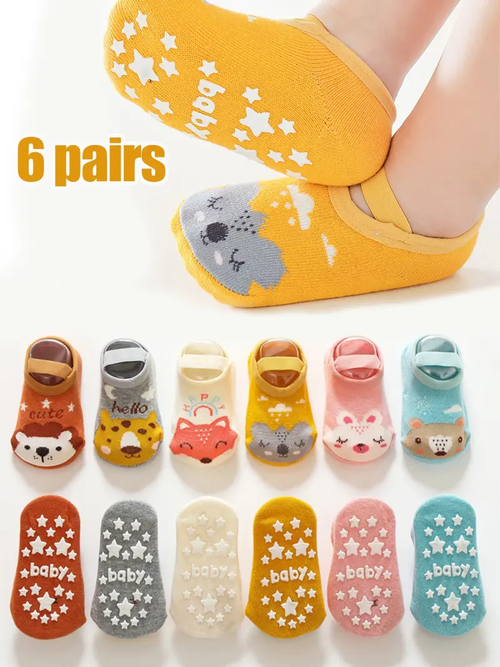 6 Pairs Kids Socks, Baby Toddler Non-Slip Indoor Floor Socks