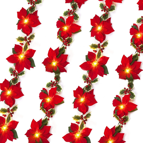 LED Poinsettia Christmas& Festival Garland Lights