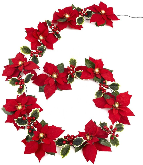 LED Poinsettia Christmas& Festival Garland Lights
