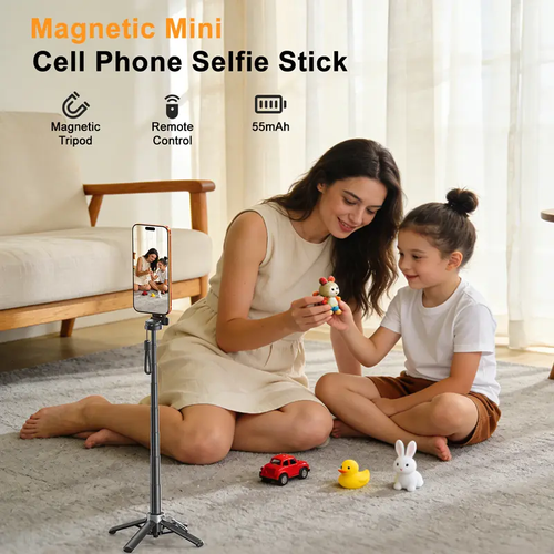 4-in-1 Magnetic Selfie Stick with Remote for Cell Phone 360° Rotation.