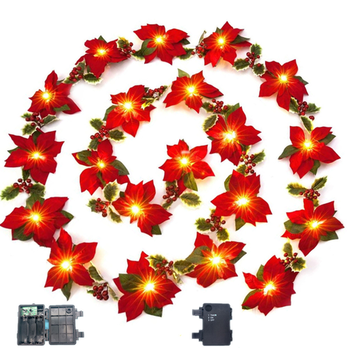 LED Poinsettia Christmas& Festival Garland Lights