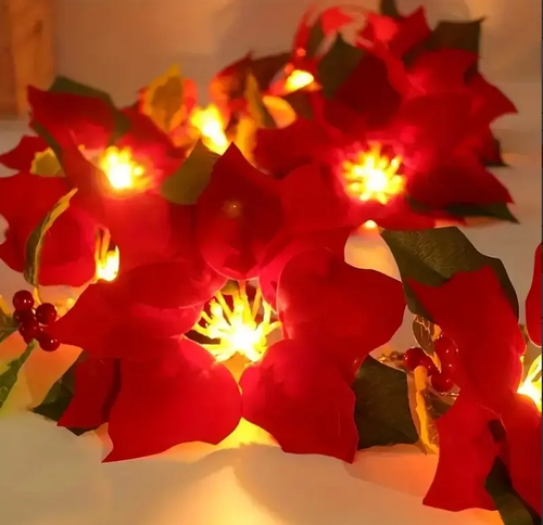 LED Poinsettia Christmas& Festival Garland Lights