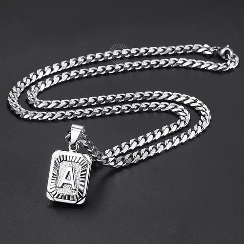 Stainless Steel Silver Color Initial Letter A  Necklace