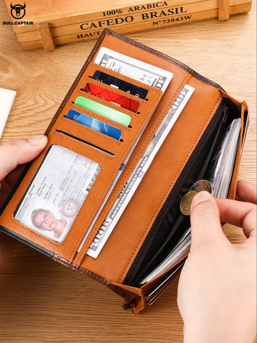 Men's Business Fashion Patchwork Pattern Long Wallet
