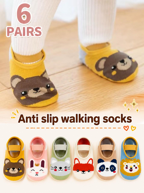 6 Pairs Kids Socks, Baby Toddler Non-Slip Indoor Floor Socks