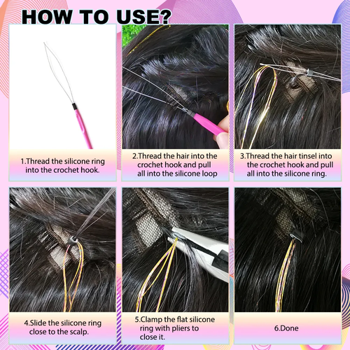 Hair Tinsel Glitter Strands Extensions 12Colores Set