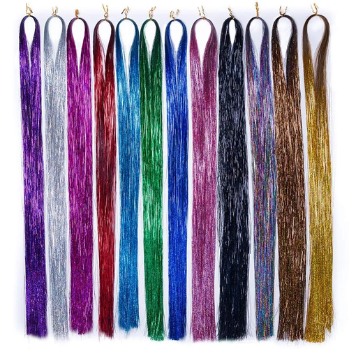 Hair Tinsel Glitter Strands Extensions 12Colores Set
